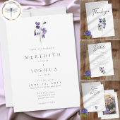 Violets Watercolor Minimalist Elegant Wedding Kaart