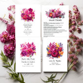 Viva Magenta Floral bruiloft repetitie diner Kaart