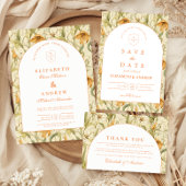 Warm Botanical Arch Wedding Kaart