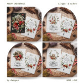 Bloemen Herten Elegant Modern Vrolijk Kerstfeest Papieren Bordje