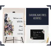 Waterverf roze rozen zwarte trouwjurk wijnglas zonder voet