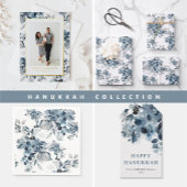Waterverf Grijs en Blauw Bloemen Patroon Vakantie Inpakpapier Vel