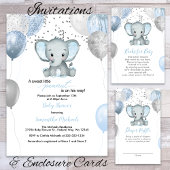 Rustic Elephant Boy Balloons Baby shower Kaart