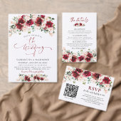 Boho Chic Burgundy Blush Roses Greenery Wedding Kaart (Personaliseer de collectie van deze zelfstandige maker.)