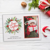 Waterverf Poinsettia Wreath Merry Kerstmis Etiket