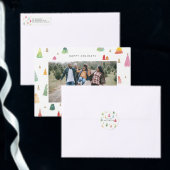 Waterverf kleurrijke kerstbomen folie feestdagenkaart