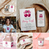 Waterverf Coquette Cherry 1e verjaardag Kaart