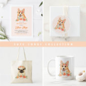 Schattigee Waterverf Corgi en Perzikbloemen Verjaa Ronde Sticker