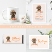 Waterverf Dachshund en Perzikbloemen Verjaardag Bedankkaart