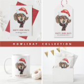 Feestelijke Waterverf Dachshund Santa Christmas Cadeaulabel