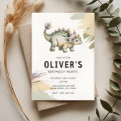Personalized Watercolor Dinosaur Birthday Party Kaart