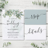 Rustige Waterverf Sage Green Eucalyptus Weddenscha Kaart (Personaliseer de collectie van deze zelfstandige maker.)