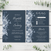 Waterverf Floral Dusty Blue Navy Wedding Details Informatiekaartje (Personaliseer de collectie van deze zelfstandige maker.)