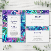 Modern Bold Waterverf Navy Paarse Aqua bruiloft Kaart (Personaliseer de collectie van deze zelfstandige maker.)