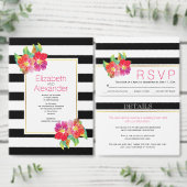 Zwart wit strepen goud, roze bruidsinsert kaart (Personaliseer de collectie van deze zelfstandige maker.)