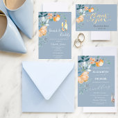 Waterverf Bloemen Stoffig Blauw Bruiloft Kaart