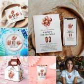 Waterverf Glitter Roos Gouden ballon 3e verjaardag Bedankkaart