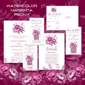 Waterverf Magenta Peony-RSVP-QR-code Visitekaartje