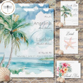 Waterverf Modern Palms & Beach Scene Receptie Informatiekaartje