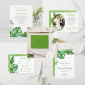 Tropisch groene aquarel Monstera Save The Date Briefkaart