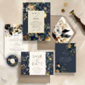 Waterverf Zwart Wit Goud Bloemen Save The Date Kaart