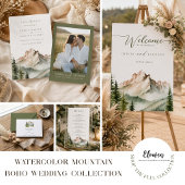 Gebogen Boho Waterverf Berg Bruiloft Kaart