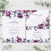 Waterverf marine en Paarse Floral Wedding Kaart (Personaliseer de collectie van deze zelfstandige maker.)