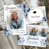 Navy Blue Flowers Afstuderen Papieren Bekers