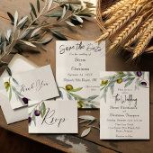 Eenvoudige Zwarte Olijftak Maaltijdkeuze Waterverf RSVP Kaartje