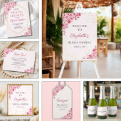 Watercolor Pink Sakura Flowers, Cute Bridal Shower Kaart