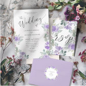 Boho Paarse Waterverf Bloemen Save the Date Briefkaart