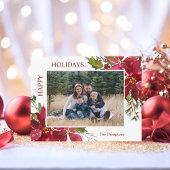 Rood Goud Waterverf Bloemen Poinsettia Kerst Cadeaulabel