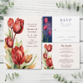 Waterverf rode tulpen lente alles in één bruiloft kaart (Personaliseer de collectie van deze zelfstandige maker.)