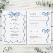 Blue Hand Drawn Bow Wedding Seating Chart Kaart (Personaliseer de collectie van deze zelfstandige maker.)