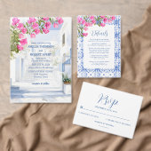 Santorini Griekenland Waterverf Trouwdetails Informatiekaartje (Personaliseer de collectie van deze zelfstandige maker.)