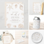 Waterverf Seashells en Parels Kustbruiloft Papieren Bordje