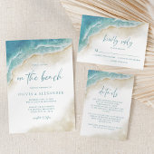 Watercolor Summer Ocean Beach Wedding All In One Uitnodiging
