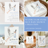 Waterverf Stork Blue Boy Baby shower Uitnodiging