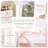 Waterverf aardbeienbes Eerste Verjaardag Vierkante Sticker