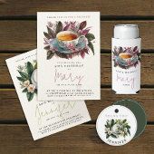 Stijlvolle Groene Thee Party Mok Bloemen Waterverf Kaart