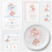 Blue Balloons Teddy Bear Baby shower Informatiekaartje