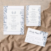 Elegant toile monogram blauwe kam weddingprogramma (Personaliseer de collectie van deze zelfstandige maker.)