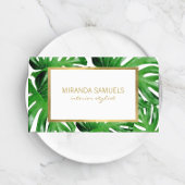 Groene Waterverf Tropisch Monstera Patroon Grosgrain Lint