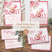 Pink Valentine TeddyBear Baby Shower Diaper Raffle Informatiekaartje