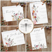 Watercolor Wildflower Butterfly Modern Wedding Bedankkaart