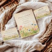 Watercolor Bruiloftsfeest weiland vol wilde bloeme Kaart