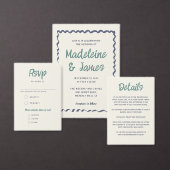 Handschrift Retro Wavy Lijst Groen Blauw Bruiloft Menu (Personaliseer de collectie van deze zelfstandige maker.)