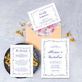 Hand getrokken Helder Blauw Foto Monogram Bruiloft Save The Date