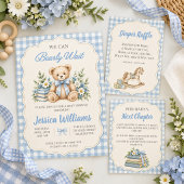 Blauwe Gingham Teddybeer Bedankjes Labels
