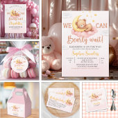 Pink Bear Baby Shower Decor – We Can Bearly Wait Informatiekaartje